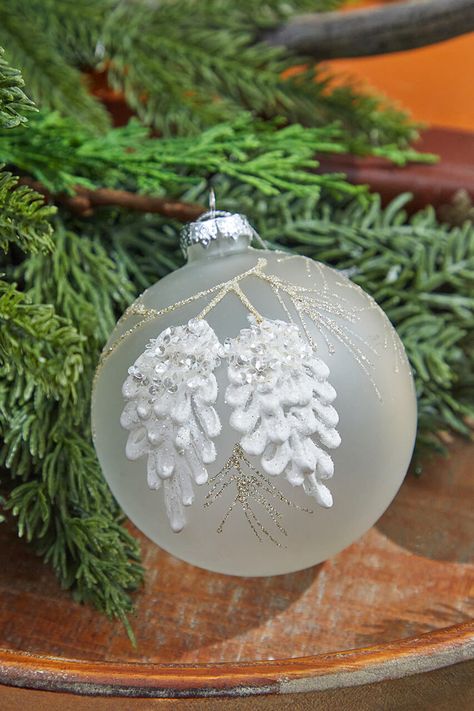 4" Glass Jewel Pine Cone Ball Ornament Painting Glass Christmas Balls, Forest Christmas Theme, Ornament Inspiration, Jeweled Christmas Ornaments, Elegant Christmas Ornaments, Snowflake Mandala, Therapy Crafts, Ornaments Painted, Alcohol Ink Glass