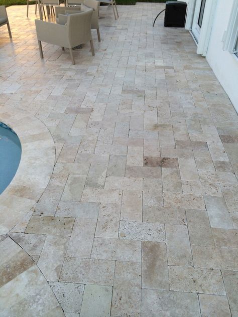 Backyard Patio Flooring, Backyard Flooring, Ideas Backyard Patio, Travertine Pool Decking, Travertine Patio, Small Patio Design, Patio Floor, Small Outdoor Patios, Travertine Pavers