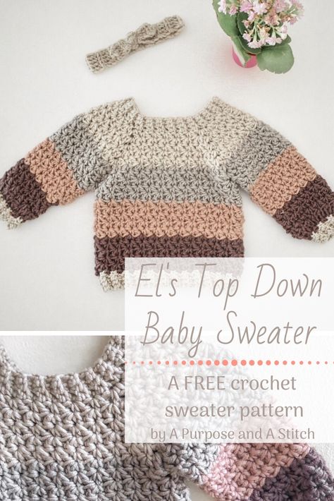 El's Top Down Sweater, a FREE crochet pattern for this cute raglan-style baby sweater. Top Down Sweater, Crochet Baby Sweater Pattern, Crochet Sweater Pattern, Crochet Baby Sweaters, Gilet Crochet, Crochet Baby Sweater, Baby Sweater Patterns, Crochet Sweater Pattern Free, Crochet Baby Cardigan