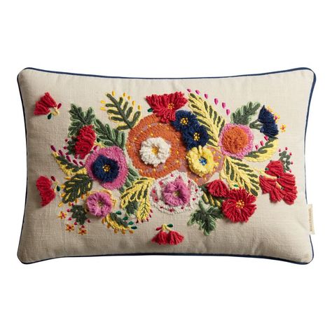 Floral Lumbar Pillow, Maximalist Bedroom, White Couches, Colorful Throw Pillows, Pink Orange Yellow, Lumbar Pillows, Cost Plus World Market, Magenta Pink, Floral Throw Pillows