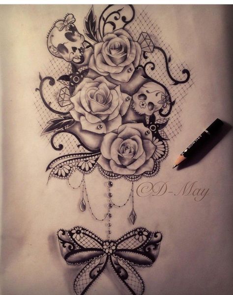 Lace Rose Tattoos, Roseary Tattoo, Lace Flower Tattoos, Lace Skull Tattoo, Tatoo Rose, Lace Sleeve Tattoos, Diamond Tattoo Designs, Rose Tattoo Thigh, Feminine Skull Tattoos