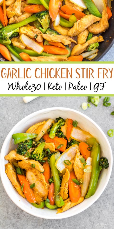 Easy Garlic Chicken, Garlic Chicken Stir Fry, Paleo Meal Prep, Healthy Chicken Recipes Easy, Paleo Low Carb, Skinnytaste Recipes, Whole30 Recipes, Paleo Lunch, Healthy Dinner Recipes Chicken