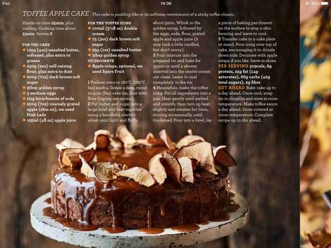 Toffee apple cake (Good Housekeeping recipe) Poured Icing, Brown Apple, Toffee Apple, Sticky Toffee, Apple Cake Recipes, Caking It Up, Golden Syrup, Apple Cake, Good Housekeeping