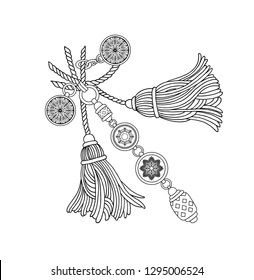 How To Draw Tassels, Tassel Tattoo, Tassel Illustration, Tassels Illustration, Chinese Knot Tassel Tattoo, Ceremonial Jewelry With Latkans, Arabesque Painting, Ethnic Pattern Design, Tassel Necklace Boho