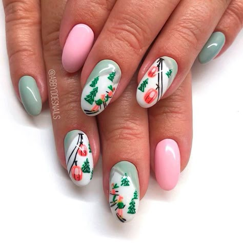 Christmas Nails With Present Design, Mix Match Christmas Nails, Gift Wrap Nails, Christmas Nails Bright, Fun Holiday Nails, Quilt Nails Designs, Christmas Nails Fun, Boho Christmas Nails, Cabin Nails