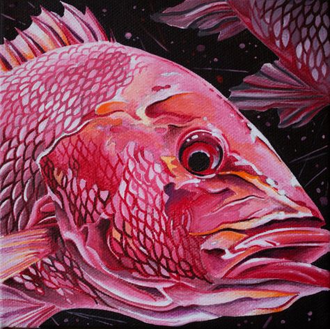 Red Snapper by ThinkOcean on Etsy Dyi Art, Wrightsville Beach Nc, Sea Creatures Art, Crab Art, Fish Artwork, Gcse Art Sketchbook, Landscape Painting Tutorial, Sea Life Art, Underwater Art