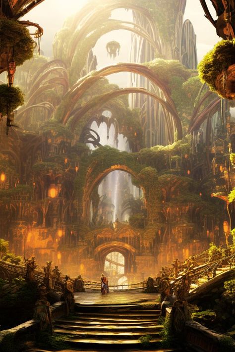 Immerse in the enchanting beauty of a fantasy African city nestled within the lush jungle. #FantasyAfricanCity #JungleParadise African City, Jungle Oasis, African Jungle, Fantasy World Map, Jungle Art, Romantic Fantasy, Landscape Concept, Island Art, Fantasy City