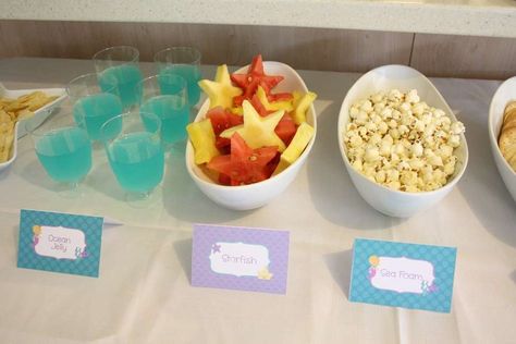 Mermaid Birthday Party Ideas | Photo 7 of 16 | Catch My Party Mermaid Snacks, Mermaid Birthday Party Ideas, Ariel Birthday Party, Bubble Guppies Party, Bubble Guppies Birthday, Ariel Birthday, Fiesta Tropical, Fishing Party, Ocean Party