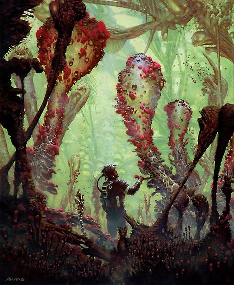 Jungleman, Arthur Haas on ArtStation at https://www.artstation.com/artwork/RNxW Alien Plants, Sci Fi Landscape, Dark Space, Sci Fi Environment, Alien Planet, Alien Worlds, Science Fiction Art, Fantasy Art Landscapes, Space Opera