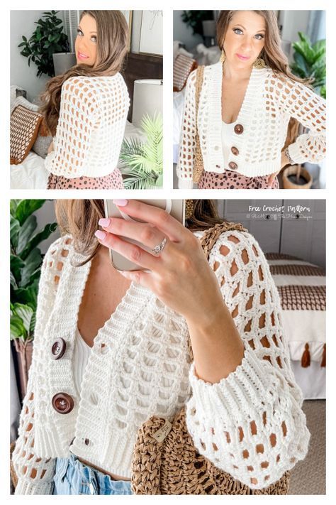 Peek-A-Boo Crop Cardigan Free Crochet Pattern - DIY Magazine Crochet Crop Top Cardigan, Crochet Crop Top Cardigan Pattern Free, Modern Crochet Cardigan, Crochet Vest Patterns Free For Women, Short Crochet Cardigan, Crochet Bell Sleeve Cardigan Pattern Free, Loose Crochet Cardigan, Crochet Crop Sweater Pattern Free, Crochet Cropped Sweater Pattern Free