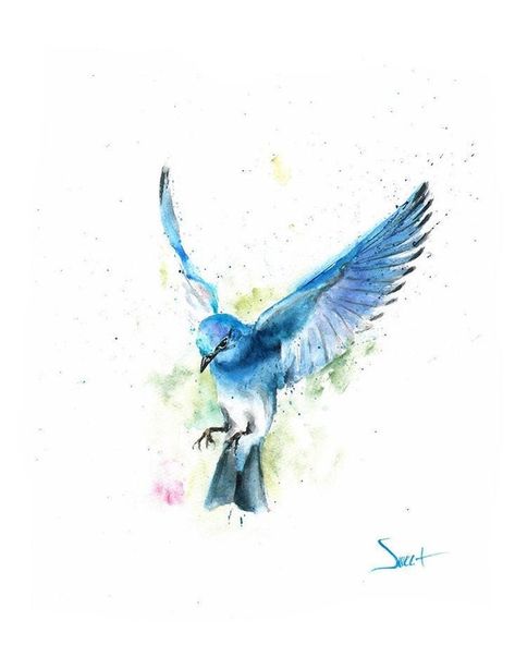 Tattoo Wall Art, Bluebird Painting, Bluebird Tattoo, Watercolor Bird Tattoo, Mountain Bluebird, Vogel Tattoo, Blue Bird Art, Flying Bird Tattoo, Flying Tattoo