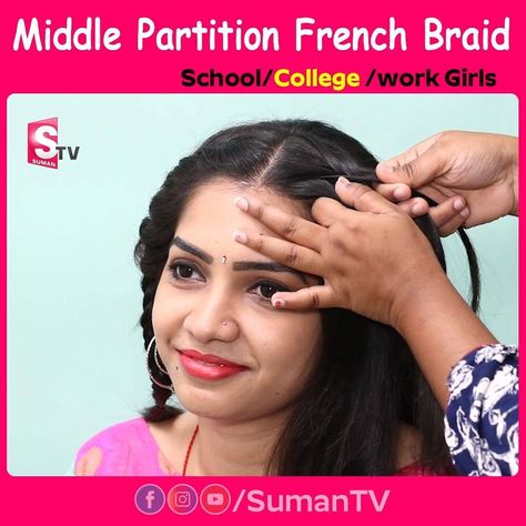 Sumantv Fashions - Middle Partition French Braid Hairstyle Middle Partition Braid Hairstyles, Middle Partition Hairstyle, Partition Hairstyle, French Braid Hairstyle, Hairstyle For School, Hairstyle Girls, Braided Hairstyles For School, French Braid Hairstyles, Braid Hairstyle