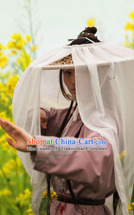 Traditional Chinese Acient Swordswoman Hats, Cosplay Swordswomen Mask Veil Headwear, Bamboo Hat for Women Chinese Hat With Veil, Chinese Hat Traditional, Chinese Knight, Chinese Headwear, Sprite Costume, Chinese Hats, Ninja Hat, Chinese Hat, Bamboo Hat