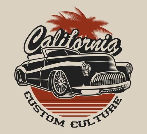 T-shirt design with a classic car Vintage Tshirt Design, Logos Vintage, Car Logo Design, Logos Retro, Retro Logo Design, Car Badges, Car Vector, Classic Vehicles, Retro Logos