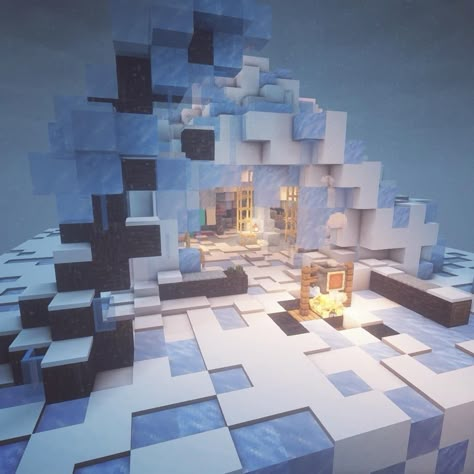 Minecraft ice cave Minecraft Iceberg House, Ice Minecraft House, Minecraft Ice Village Ideas, Minecraft Houses Ice Biome, Ice Tower Minecraft, Minecraft Snowy Tundra Builds, Ice Palace Minecraft, Snow Kingdom Minecraft, Snow Biome Builds Minecraft