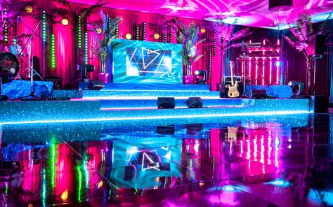 Custom made DJ Booth for Club Tropicana themed corporate party. #neonparty #80'svibes #clubtropicana #partydesign #eventdesign #setdesign #djbooth #events #reveriesevents Miami Vice Party, Neon Dance, Miami Pool, Club Tropicana, Miami Club, Nightclub Design, Booth Decor, Bday Party Theme, Prom 2024