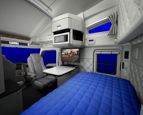 Kenworth T680 Custom, Truck Interior Ideas, Semi Trucks Interior, Trucks Interior, Kenworth T680, Small Camping Trailer, Sleeping Room, Kenworth Trucks, Truck Interior