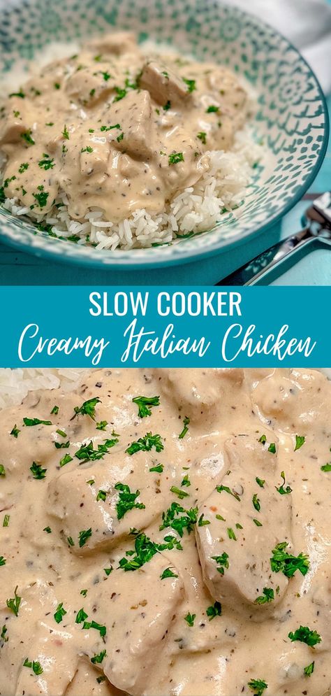 Slow Cooker Creamy Italian Chicken Cream Of Chicken Recipes Crockpot, Crockpot Chicken Italian Dressing, Creamy Italian Chicken Crockpot, Slow Cooker Cream Cheese Chicken, Crockpot Italian Chicken, Italian Dressing Chicken, Italian Chicken Crockpot, Fajita Spices, Goat Cheese Stuffed Chicken