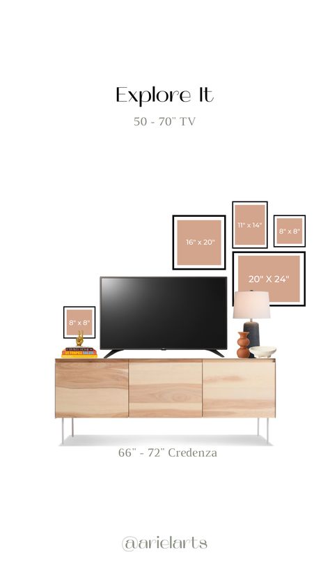 Decorate around tv Living Room Wall Above Tv, Tv Wall Not Centered, Bedroom Decor Tv On Dresser, Wall Decor Behind Tv Stand, Behind Tv Gallery Wall, Wall Collage Around Tv, Tv Wall With Photo Frames, Wall Decor Tv Living Room, Blank Wall Around Tv