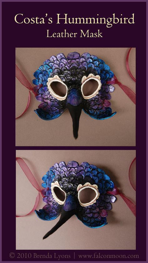 Hummingbird Costume Diy, Bird Mask Diy, Hummingbird Costume, Hummingbird Party, Hummingbird Mask, Bird Skull Mask, Paper Mache Bird Mask, Mascara Oni, Costa's Hummingbird