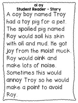 Oi Oy Words Phonics, Oi And Oy Story, Oi Oy Worksheets, Fluency Assessment, Kid Worksheets, Phonics Stories, Oi Oy, Phonics Fluency, Phonics Chart