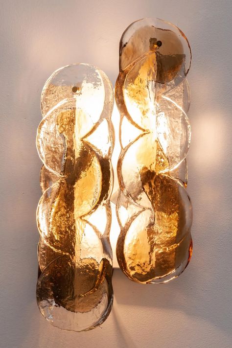 For Sale on 1stDibs - Vintage wall sconce by Kalmar, Austria. Two hanging glass pieces made of overlapping circles with amber glass swirl. Lit by two bulbs. Measures: 20 W x Wall Sconces Vintage, Antique Wall Sconces, Sconces Vintage, Aesthetic Building, Overlapping Circles, Vintage Wall Sconces, Vintage Wall Lights, Glass Wall Lights, Brass Wall Light