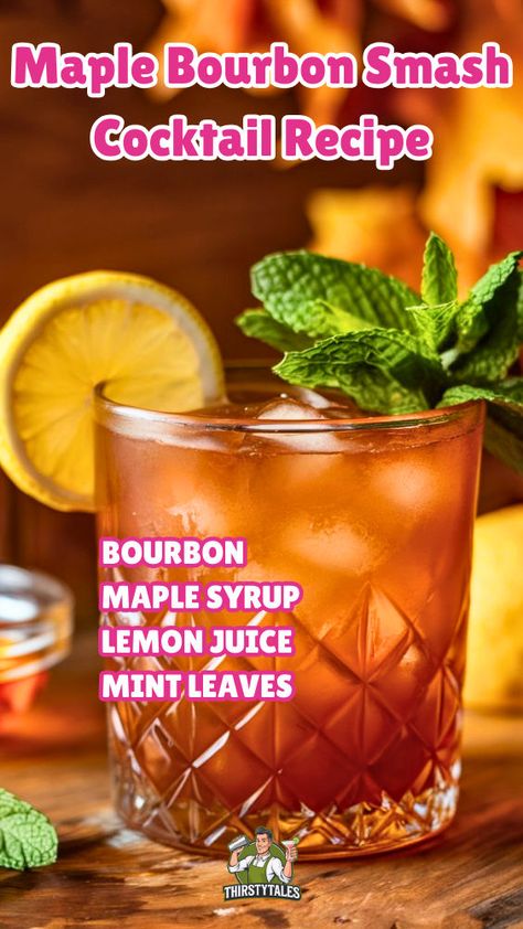 "Discover the delightful Maple Bourbon Smash Cocktail Recipe, a perfect blend of sweet maple syrup and rich bourbon. This refreshing Bourbon Smash Cocktail features smooth whiskey and a hint of citrus, making it an ideal choice for any occasion. Elevate your mixology skills with this easy-to-follow recipe for a delicious Maple Whiskey Smash. Explore more Bourbon Cocktail ideas and enjoy unique Vodka Cocktails Recipes that will impress your guests. Cheers to the perfect Maple Bourbon experience!" Bourbon Smash Cocktail, Bourbon Mixed Drinks, Best Bourbon Whiskey, Maple Whiskey, Unique Cocktail Recipes, Whiskey Smash, Bourbon Cocktail Recipe, Smoked Cocktails, Bourbon Smash