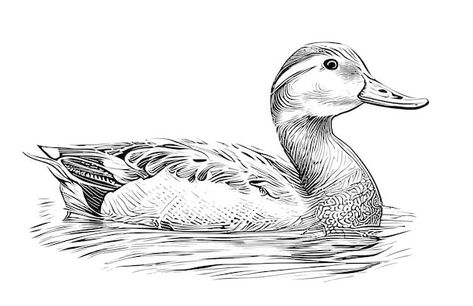 Duck Ink Drawing, Ducks Swimming Drawing, Duck Swimming Drawing, Duck In Water Drawing, Duck Drawing Sketches, Ducks Drawing, Lake Sketch, Duck Drawings, Duck Sketch