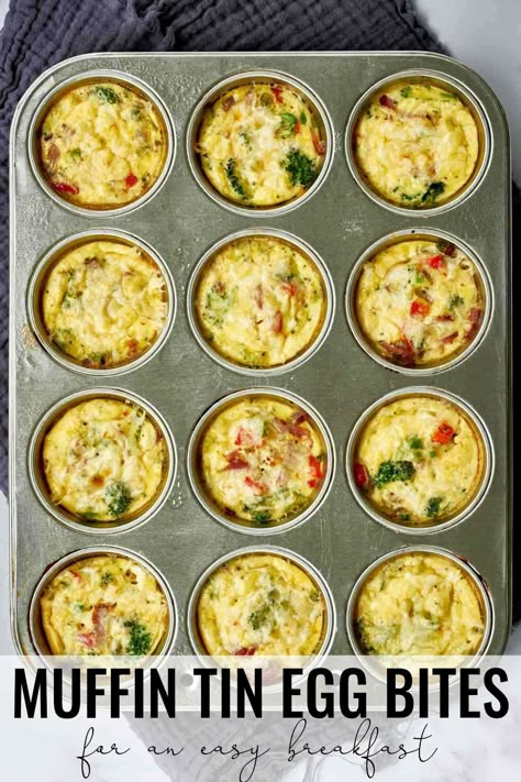 These protein-packed muffin tin egg cups will quickly become your new favorite breakfast! Prep ahead, freeze & reheat in the microwave. Egg In Muffin Tin, Egg In Muffin, Baked Egg Cups, Egg Cups Recipe, Eggs In Muffin Tin, Menu Sarapan Sehat, Starbucks Egg Bites, Egg Cups Breakfast, Egg Bites Recipe