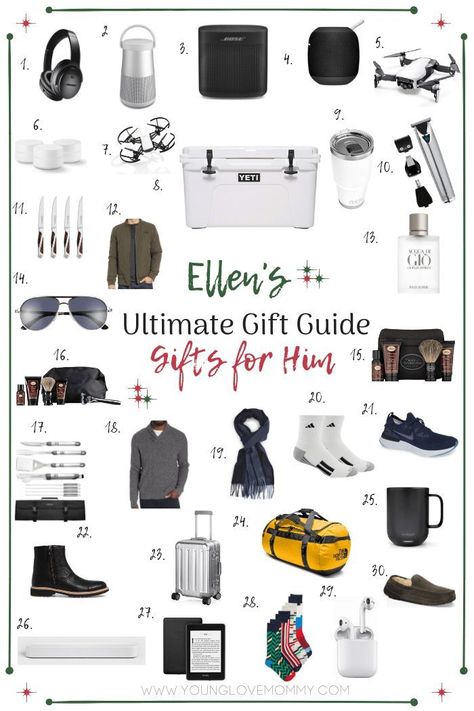 Ultimate 2018 Men's Gift Guide, featuring tech gifts for men, gifts for him that are cozy, comfy and cool. #giftsforhim #mensguides Tech Gifts For Men, Bday Gifts For Him, Gift Guide For Men, Romantic Gifts For Him, Gift Guide For Him, Diy Gifts For Him, Ultimate Gift Guide, Unique Gifts For Men, Men Gifts