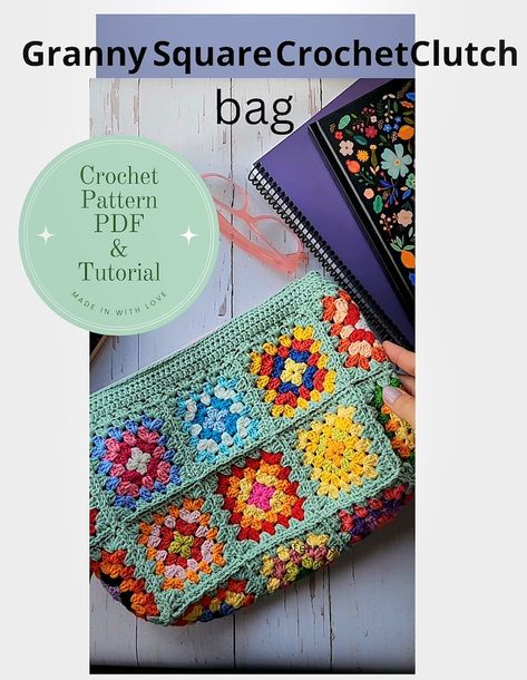 Granny Square Crochet Zipper Clutch Bagpdf Lined Crochet Bag - Etsy Australia Crochet Zipper, Crochet Purse Pattern, Clutch Bag Pattern, Basic Sewing Kit, Crochet Game, Purse Pattern, Granny Square Bag, Bag Pattern Free, Learn Crafts