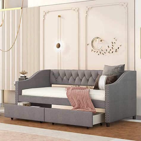 Twin Daybed With Storage, Grey Beds, Twin Bed With Drawers, Daybed Twin, Daybed With Drawers, Wood Daybed, Chaise Lounge Sofa, Daybed With Storage, Upholstered Daybed