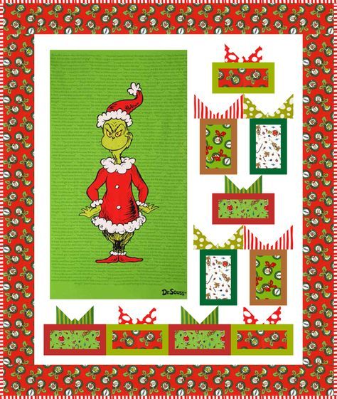 Grinch Quilt, Sewn Christmas Ornaments, Panel Quilt Patterns, Quilting Fashion, Fabric Panel Quilts, Christmas Quilt Patterns, Quilt Fabric Collections, Holiday Quilts, Free Quilt Patterns