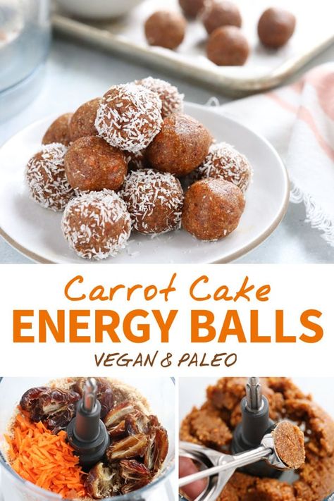 Carrot Date Balls, Whole30 Energy Balls, Things To Make With Dates, Date Balls Healthy, Carrot Balls, Carrot Cake Energy Balls, Energy Ball Recipe, Cake Bites, Gourmet Desserts