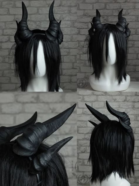 Tiefling Horn Jewelry, Hair With Horns, Horns Aesthetic, Image For Halloween, Horns Reference, Demon Clothes, Demon Outfit, Horns Art, Horns Cosplay