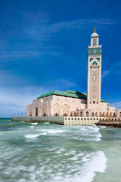 Hassan Ii Mosque, Casablanca Morocco, Casablanca, Morocco, Places To Visit, Building, Green, Blue, White