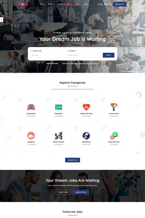 Nokri is a modern and responsive WordPress theme designed for creating and managing a job board website. The theme features a range of customization options, including multiple layout options, custom post types, and advanced search functionality. With Nokri, it's easy to create a professional and engaging website for job seekers and employers alike. A professional developer with four years of expertise in the field of web design and development. I am dedicated to maintaining professional connect Portal Website Design, Job Portal Website, Web Design Jobs, Portal Website, Portal Design, Apply Job, Job Website, Web Design And Development, Website Design Layout