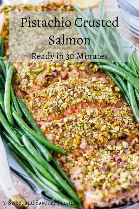 Salmon With Pistachio, Pistachio Salmon Baked, Pistachio Salmon Recipes, Pistachio Crusted Salmon Recipes, Cycling Syncing, Pistachio Crusted Fish, Summer Salmon Recipes, Pistachio Salmon, Summer Salmon Recipe