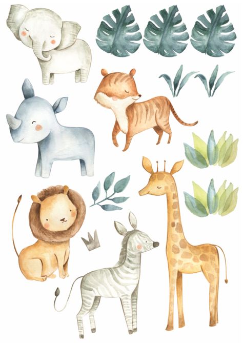 African Animals Jungle Safari - Etsy 9EA Safari Animal Wall Decals, Jungle Wall Stickers, Animal Illustration Kids, Rainbow Decal, Moon Decal, Safari Baby Animals, Animal Wall Decals, Fabric Wall Decals, Kids Watercolor