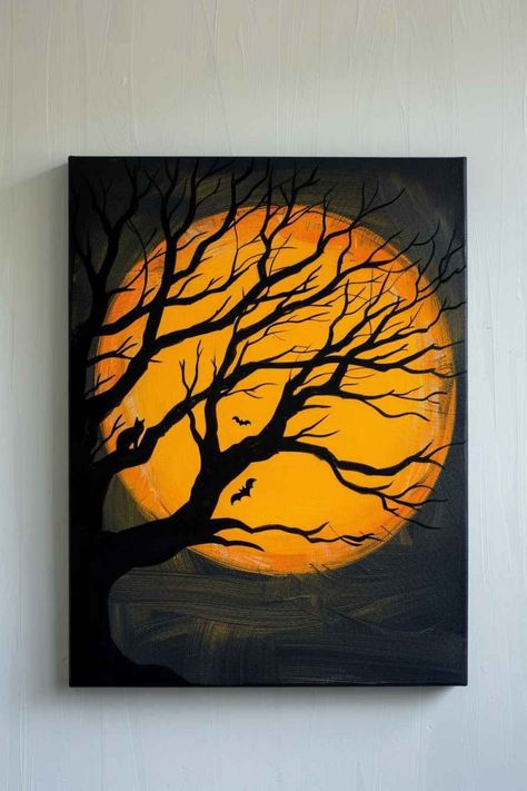 35 Easy Halloween Painting Ideas: Simple, Boo-tiful Creations! Diy Fall Paintings, Painting On Windows, Artwork Diy Paintings, Sip N Paint Ideas, Spooky Paintings, Easy Diy Painting, Canvas Painting Easy, Holiday Paintings, Painting Ideas Simple