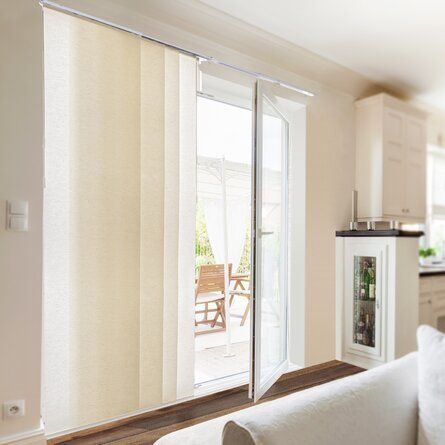 Sliding Glass Door Window Treatments, Contemporary Window Treatments, Contemporary Window, Sliding Glass Door Window, Panel Track Blinds, Basement Window, Sliding Door Window Treatments, Contemporary Windows, Patio Door Curtains