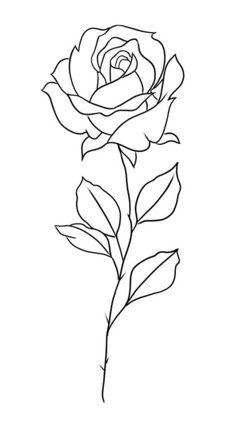 Rose Tattoo Line Art, Rose Flower Line Art, Simple Rose Drawing Outline, Tattoo Stencils Rose, Simple Rose Tattoo Design, Small Rose Drawing, Roses Drawing Simple, Rose Tattoo Outline Drawing, Flower Outline Simple