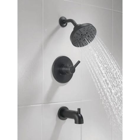 Delta Nicoli Single-Handle 5-Spray Tub and Shower Faucet with H2OKinetic Technology in Matte Black (Valve Included)-144749-BL - The Home Depot Delta Nicoli, Black Shower Head, Shower Faucet Sets, Tub And Shower, Delta Faucets, Tub Spout, Tub Shower, Shower Curtain Rods, Black Shower