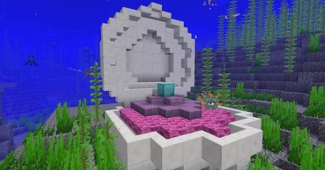 Mermaid Minecraft Build, Prismarine Builds Minecraft, Minecraft Ocean Builds, Minecraft Underwater, Mountain Ideas, Minecraft Aesthetic, Giant Clam, Easy Minecraft Houses, Minecraft Server