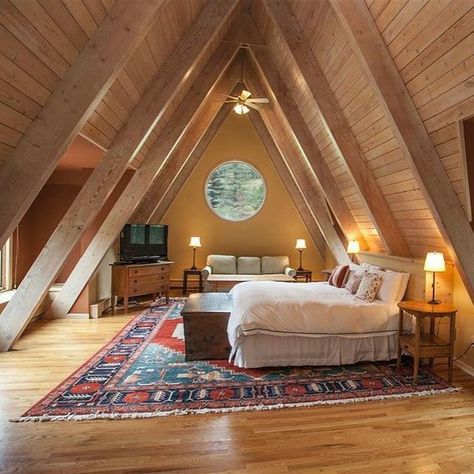 A-frame Interior, A Frame Cabin Plans, Vail Co, Attic Bedroom Designs, Bedroom Frames, A Frame House Plans, State Of Colorado, Loft Room, A Frame Cabin