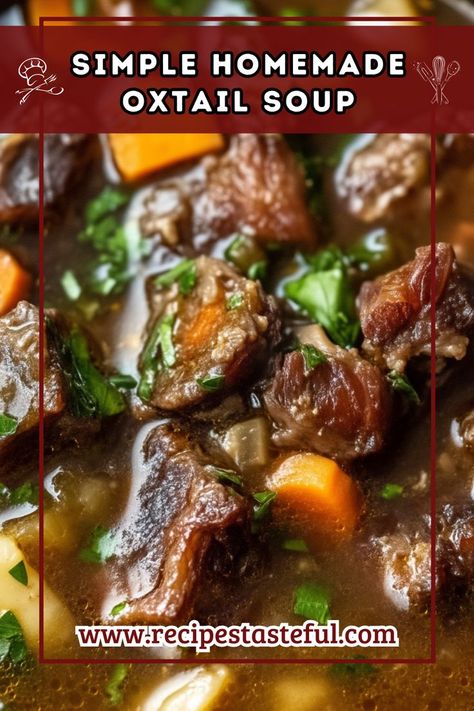 This hearty and flavorful homemade oxtail soup is perfect for warming up on a cold day. With tender meat and rich broth, it’s a comforting dish that brings the family together. Oxtail Stew Recipe, Oxtail Soup, Oxtail Stew, Oxtail Recipes, Tender Meat, Family Together, Quick Weeknight Meals, Made From Scratch, Warming Up