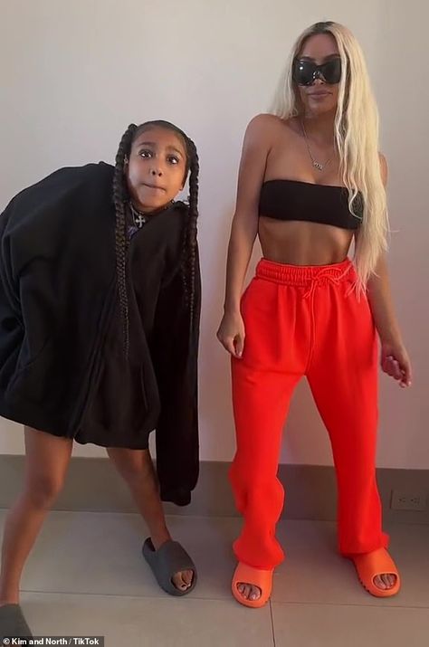 Kim And North, Fun Tiktok, Bright Outfit, Kylie Jenner Lipstick, Kim And Kanye, Kim K Style, Kylie Jenner Makeup, Tiktok Account, Pink Sports Bra