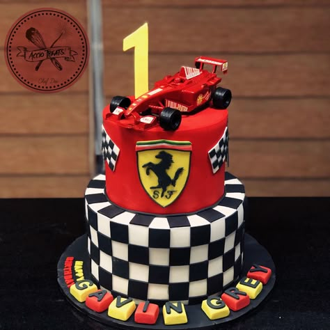 Ferrari Theme Birthday Party Decorations, Ferrari 1st Birthday Party, 2 Cakes Joined, F1 Cake Ferrari, Ferrari Birthday Cake Formula 1, Ferrari Theme Cake, Ferrari Birthday Theme, Ferrari Cakes For Boys, F1 First Birthday Party