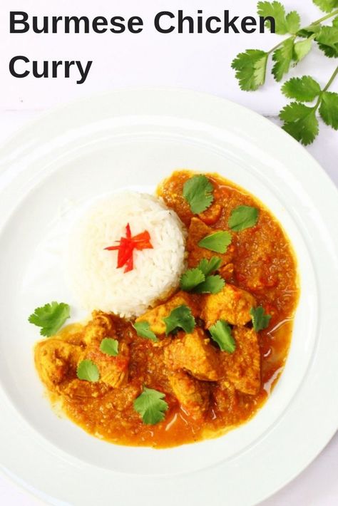 This Burmese chicken curry is a delicious combination of Indian and Thai flavours.  If you like trying new curry recipes then why not try this spicy Burmese recipe?   It's an easy healthy curry and the leftovers are great the next day too! #curry #fakeaway #chickencurry #healthy #Burmesefood via @Searching for Spice Madhur Jaffrey Recipes, Burmese Chicken, Healthy Curry, Burmese Food, Homemade Curry, Easy Chicken Curry, The Leftovers, Curry Chicken Recipes, Chicken Curry