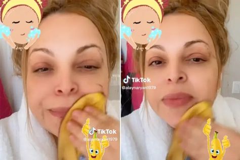 I use banana peels as natural Botox — watch and learn | “OK really gross but it works!” Ryan said in her video. “This is what I’ve been doing for years and it’s disgusting, but it’s natural Botox. The inside of a banana peel, no wrinkles!!” Banana Peel Uses, Botox Wrinkles, Natural Botox, Banana Face Mask, Banana Peels, Skin Tightening Face, Tighten Skin, Good Skin Tips, Botox Injections